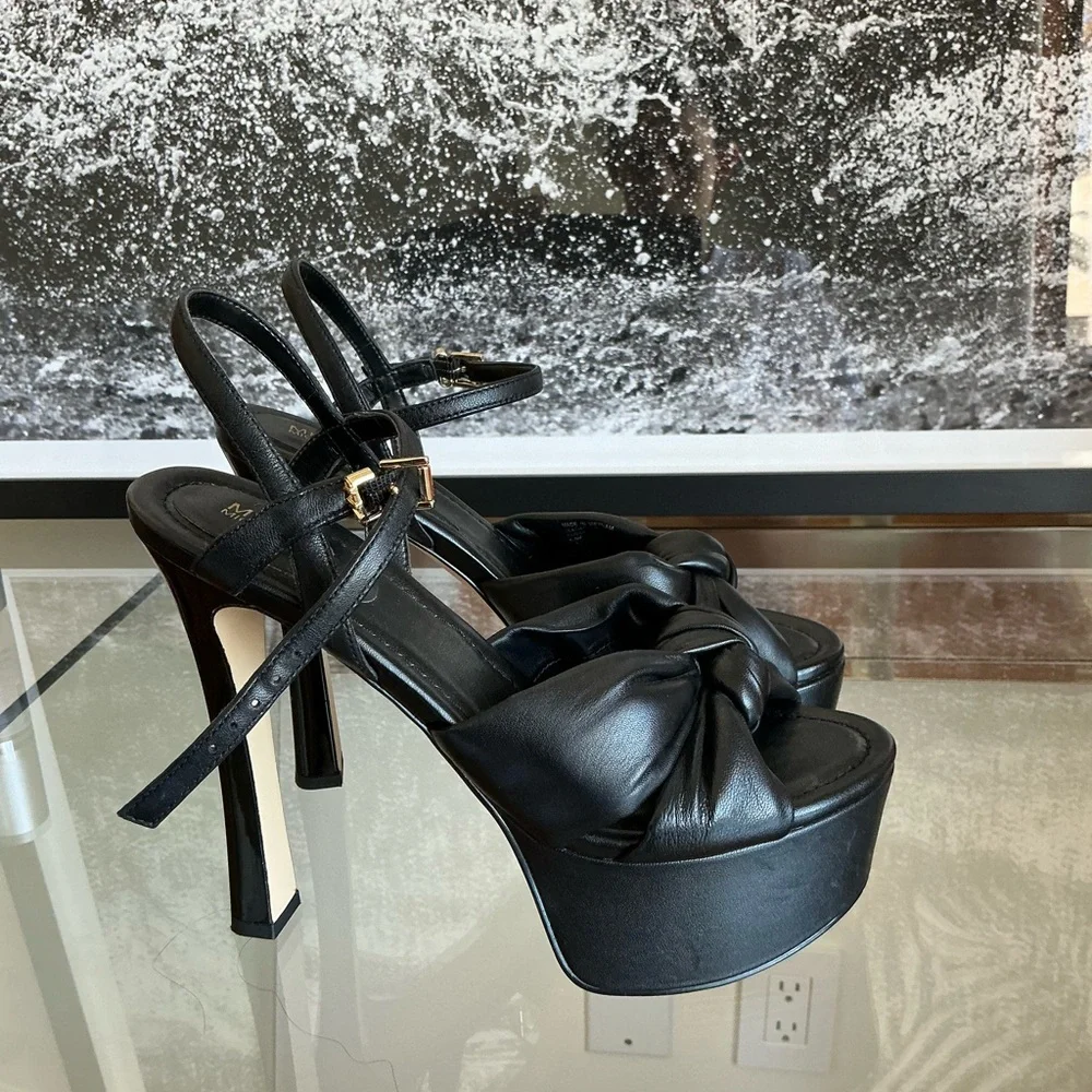 Michael Kors Black Leather Knotted Platform Sandals 6.5